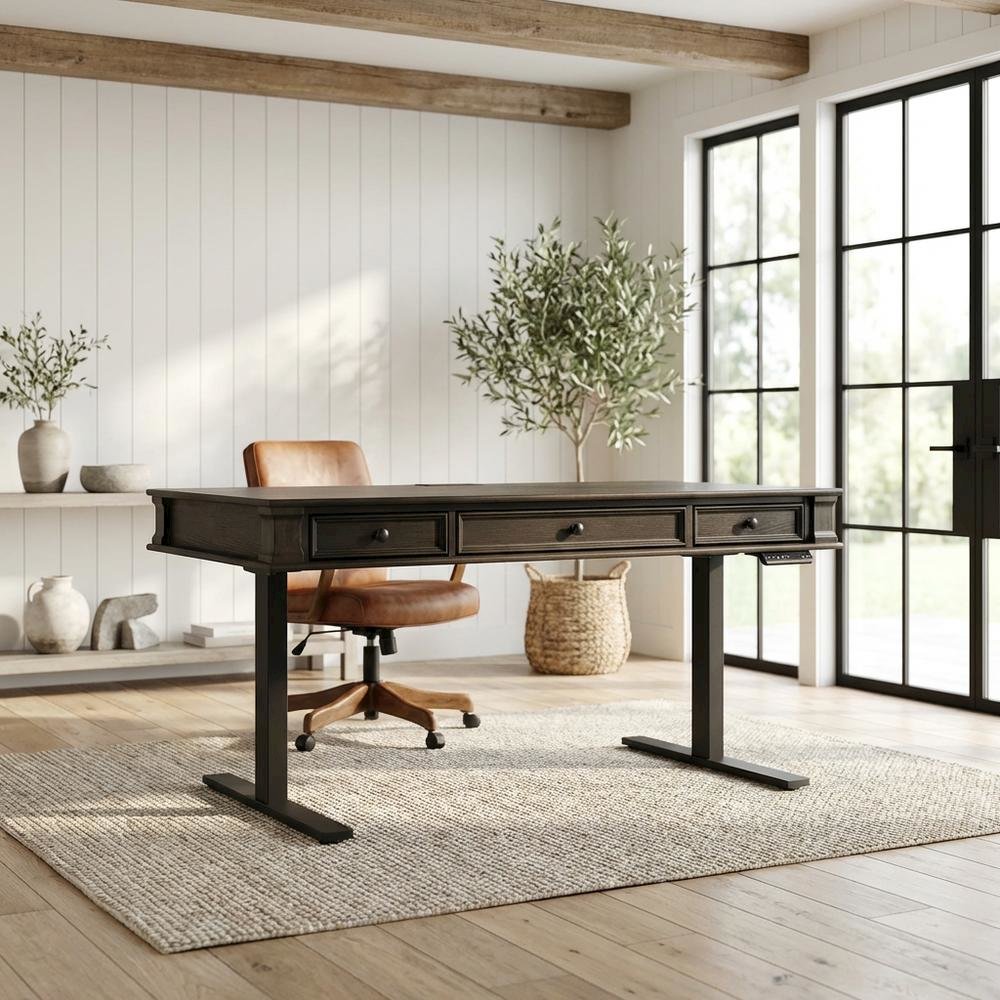 Wood Electronic Sit/Stand Desk with 3 Drawers, Adjustable Height, Dark Brown