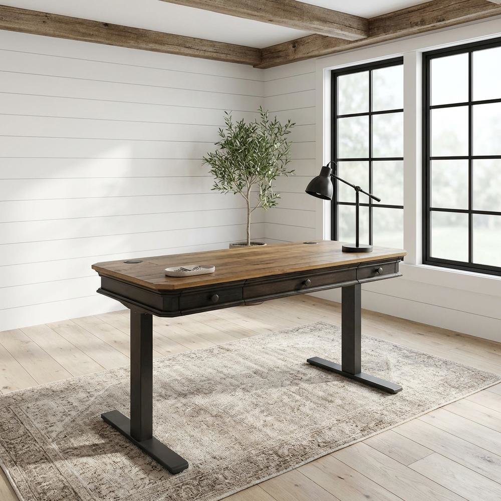 Executive Electric Sit/Stand Desk, Solid Plank Top, 4 Programable Heights, Brown
