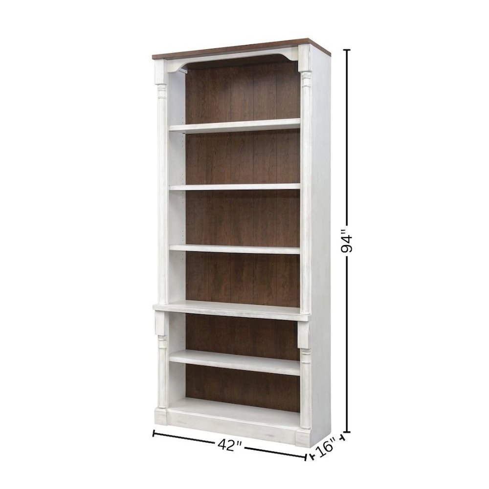 Rustic Wood Bookcase, 8' Tall, Four Adjustable Shelves, Weathered White