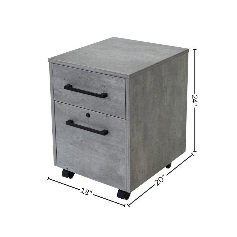 Two Drawer File Cabinet, Laminate, Rolling Casters, Locking, Gray