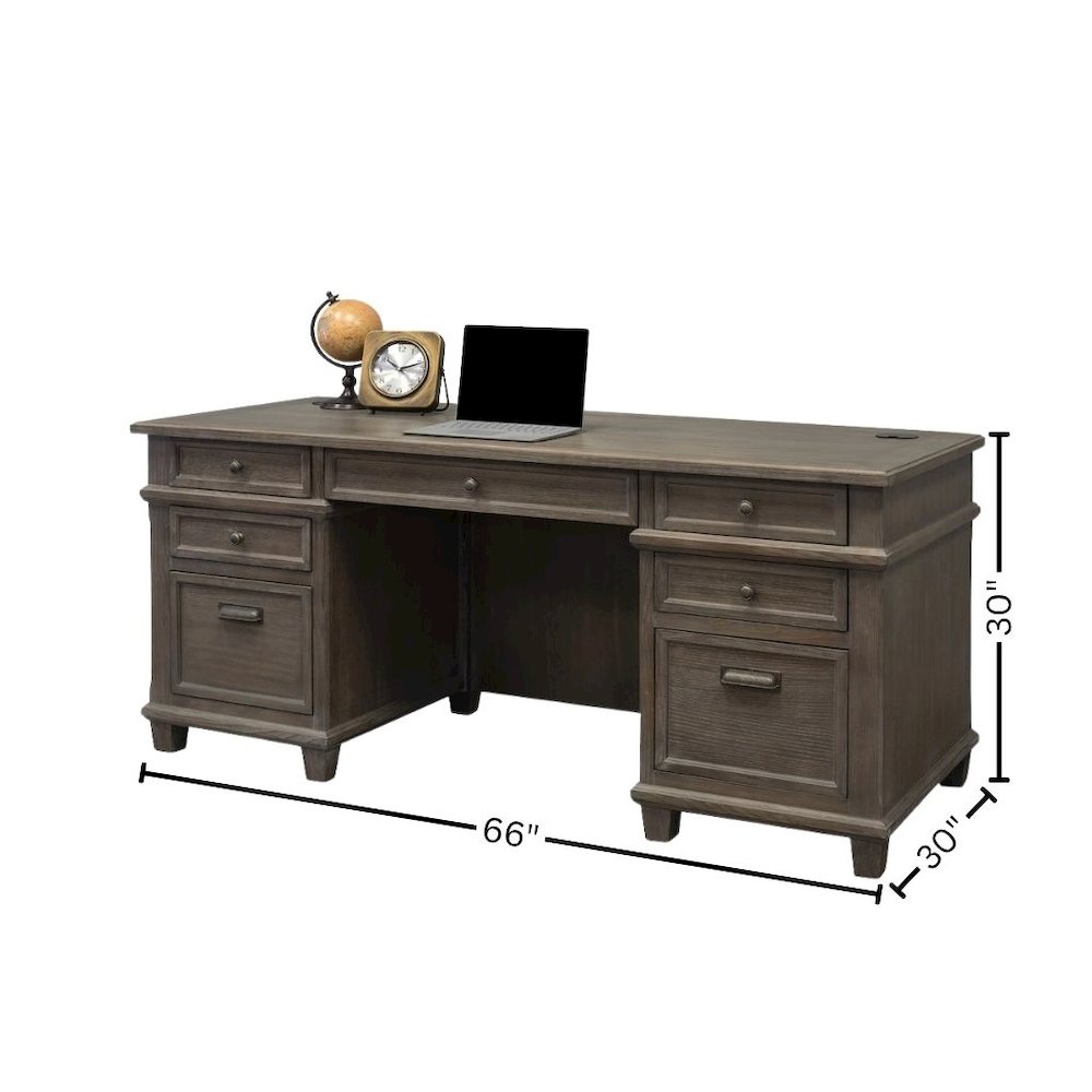 Wood Double Pedestal Executive Desk, 7 Drawers, 2 File Drawers, Gray