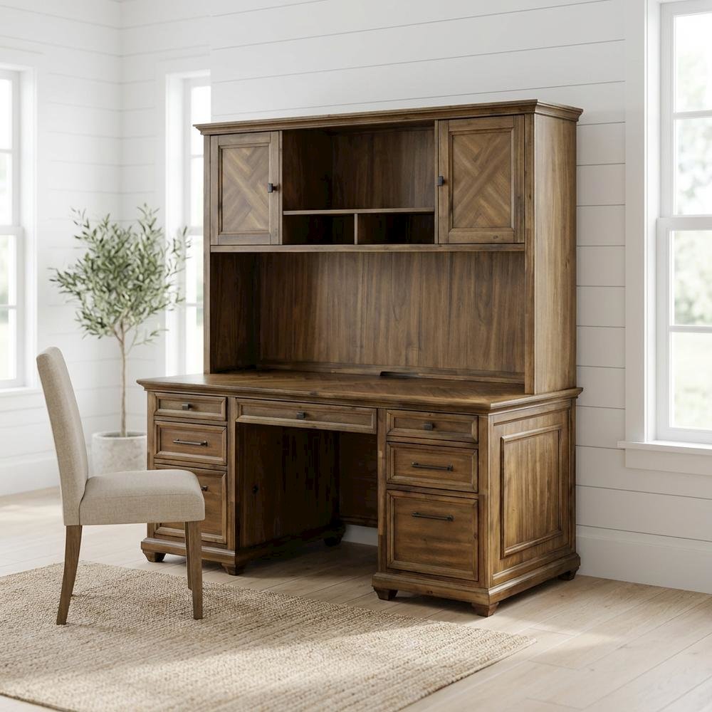Wood Hutch with Doors, Fully Assembled Brown Storage Cabinet for Home