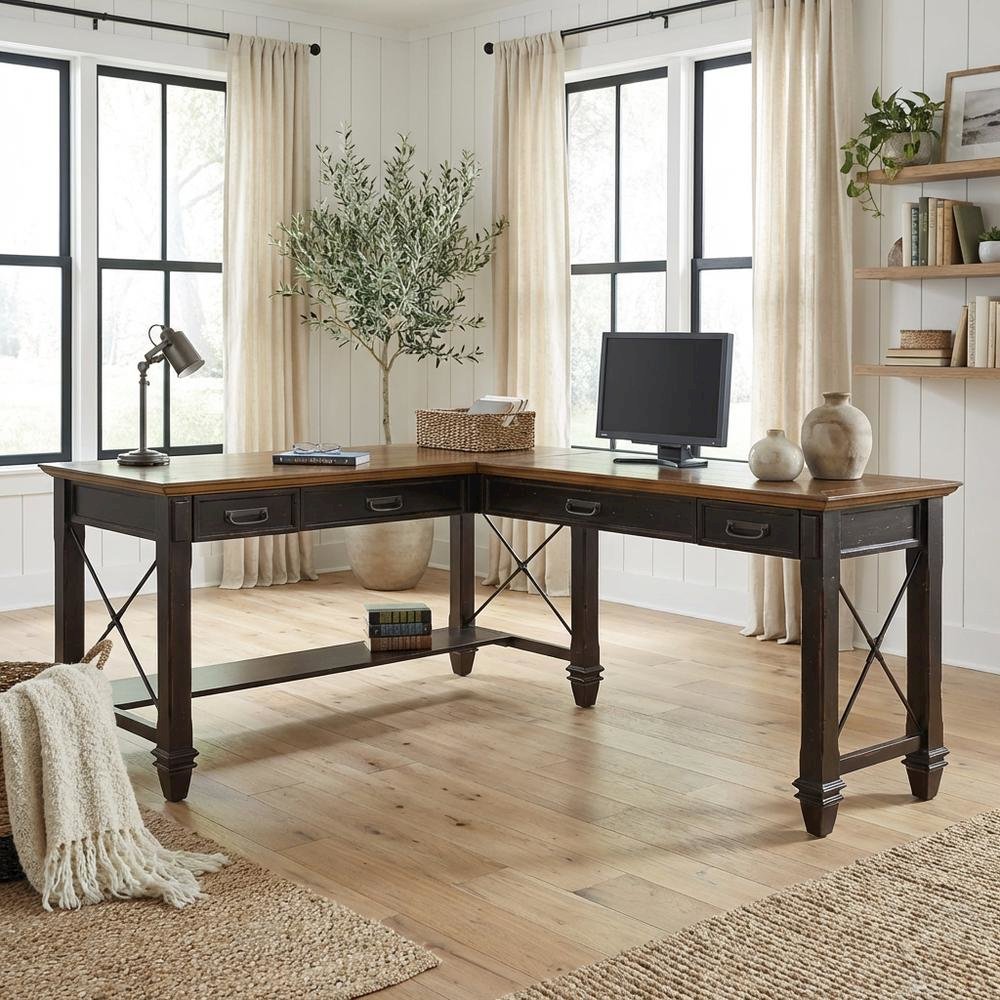 L-Shaped Wood Office Desk With Return, Modern Workspace Solution