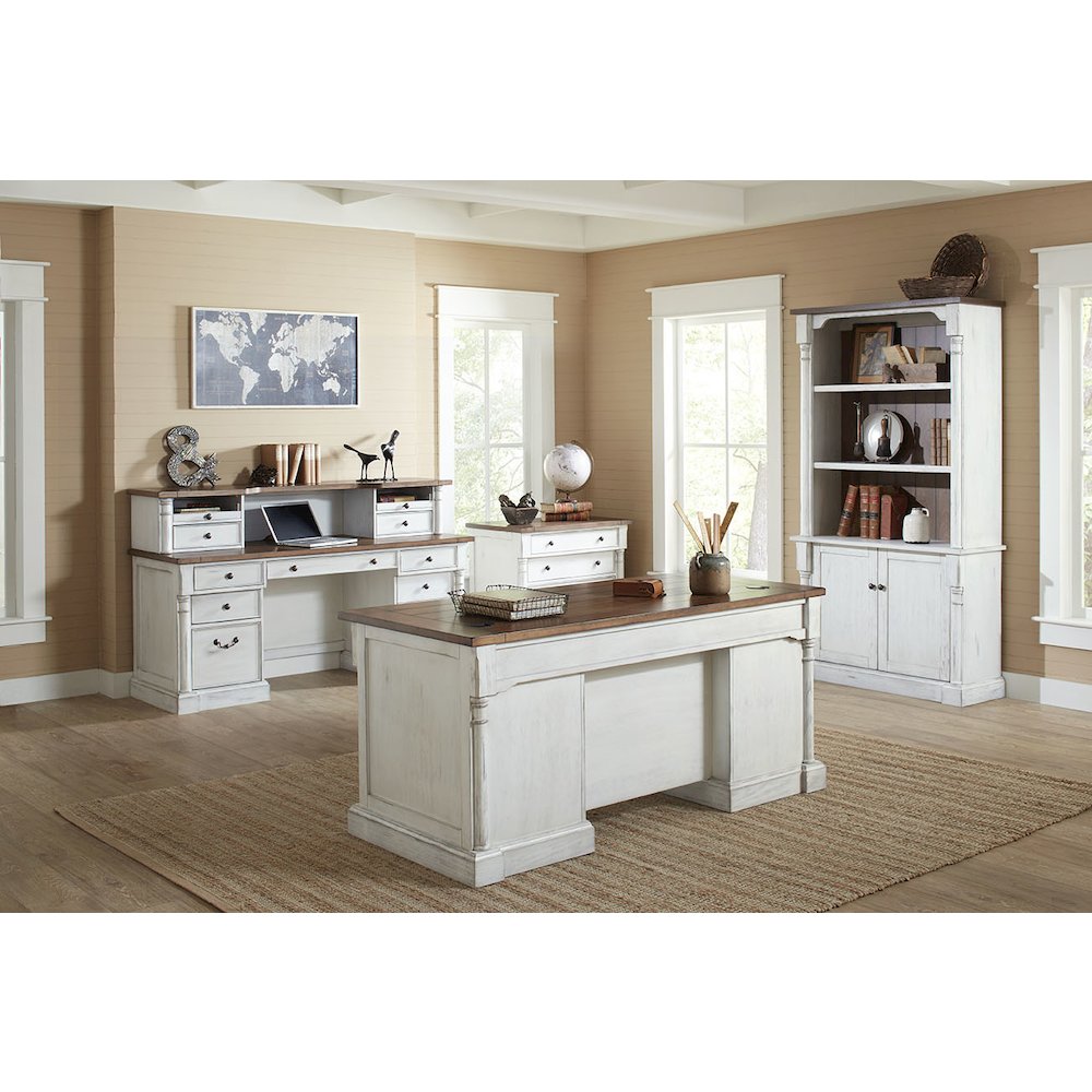 Durham Rustic Wood Double Pedestal Executive Desk, White