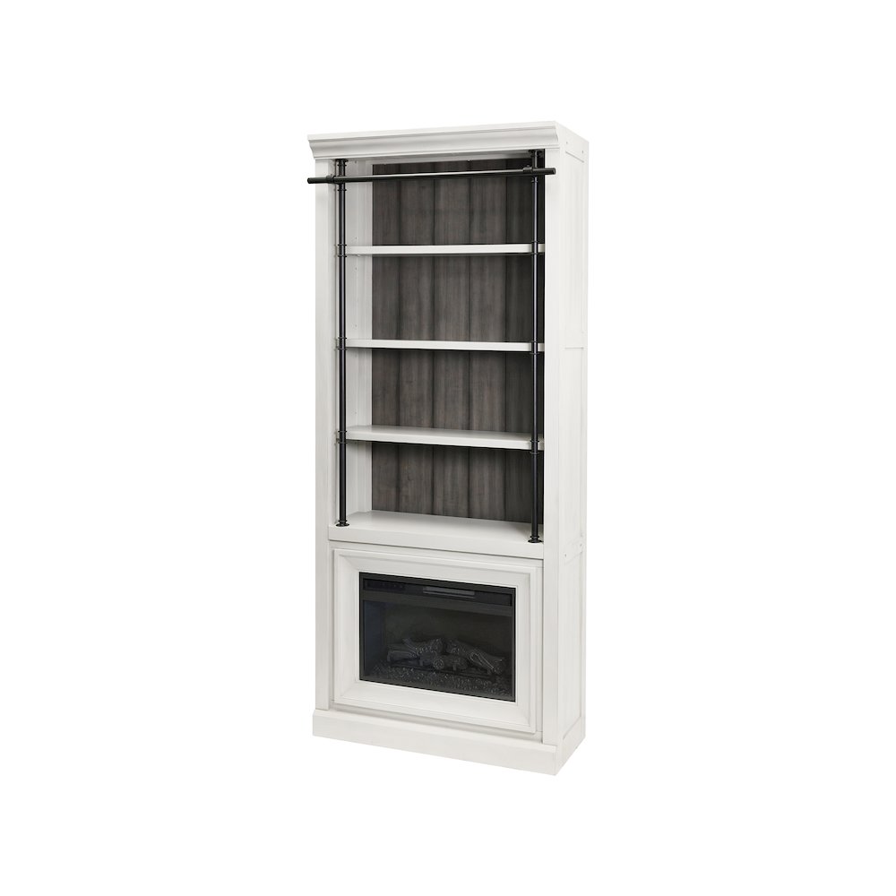 Toulouse Three 8' Tall Bookcase Wall With Fireplace and Ladder, Storage