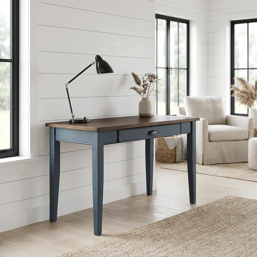Blue Wood Writing Desk, Sleek Design And Smooth Finish For Home Or Office Use