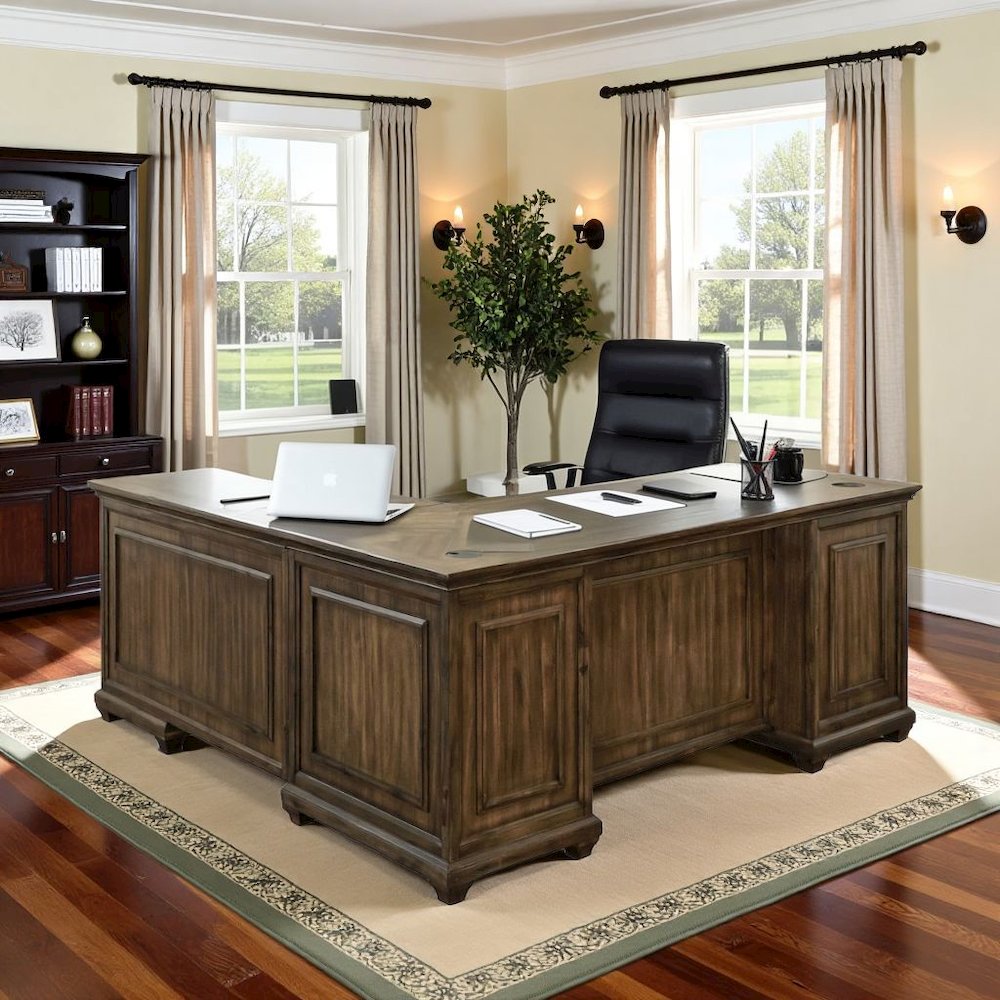 L Shape Desk with Drawers, Large Corner Desk with Storage for Office Use