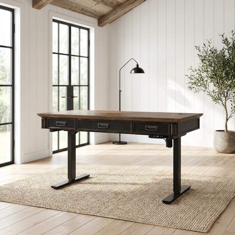 Height Adjustable Electric Desk, Black, Rustic Modern Design, Easy Assembly