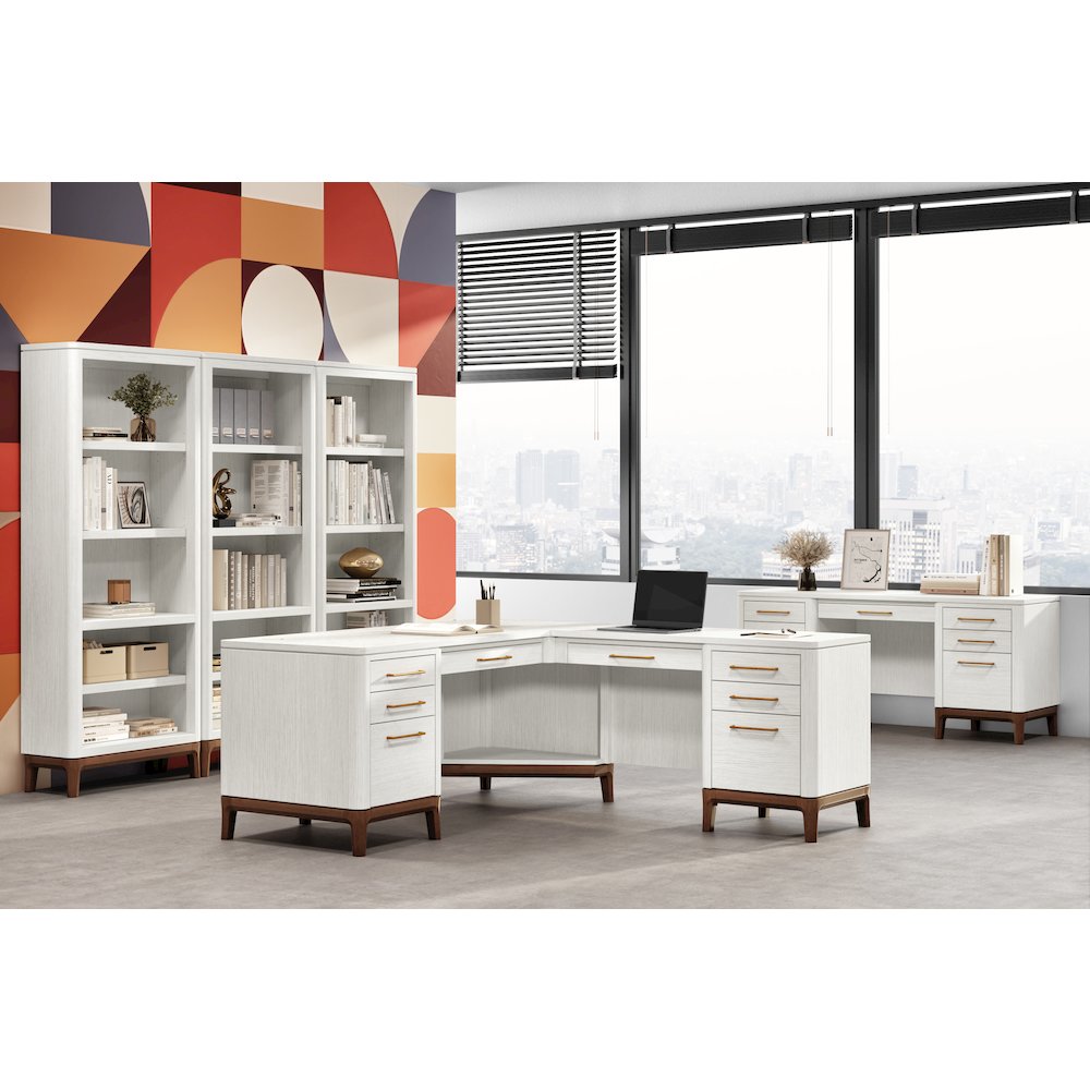 Contemporary Laminate Wood L-Desk & Return, Office Writing Table & Return