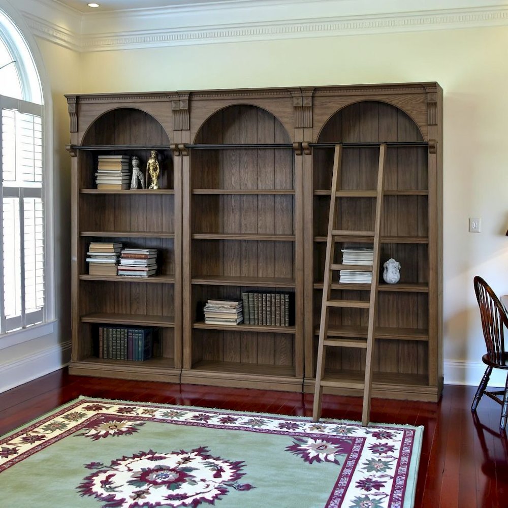 Tall Ladder Bookcase Wall Unit with Storage, Barrister Library Design