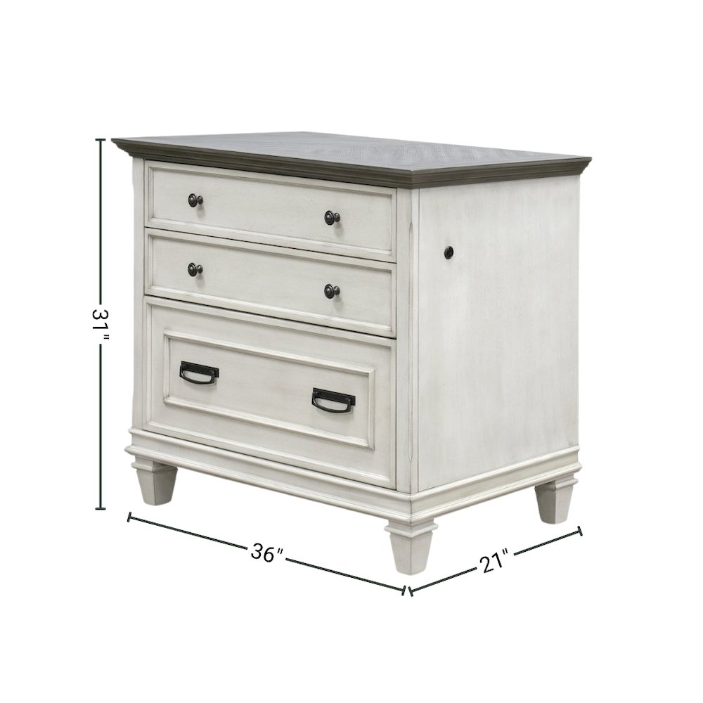 White Wood File Cabinet with Lock, 3-Drawer Lateral Filing Cabinet