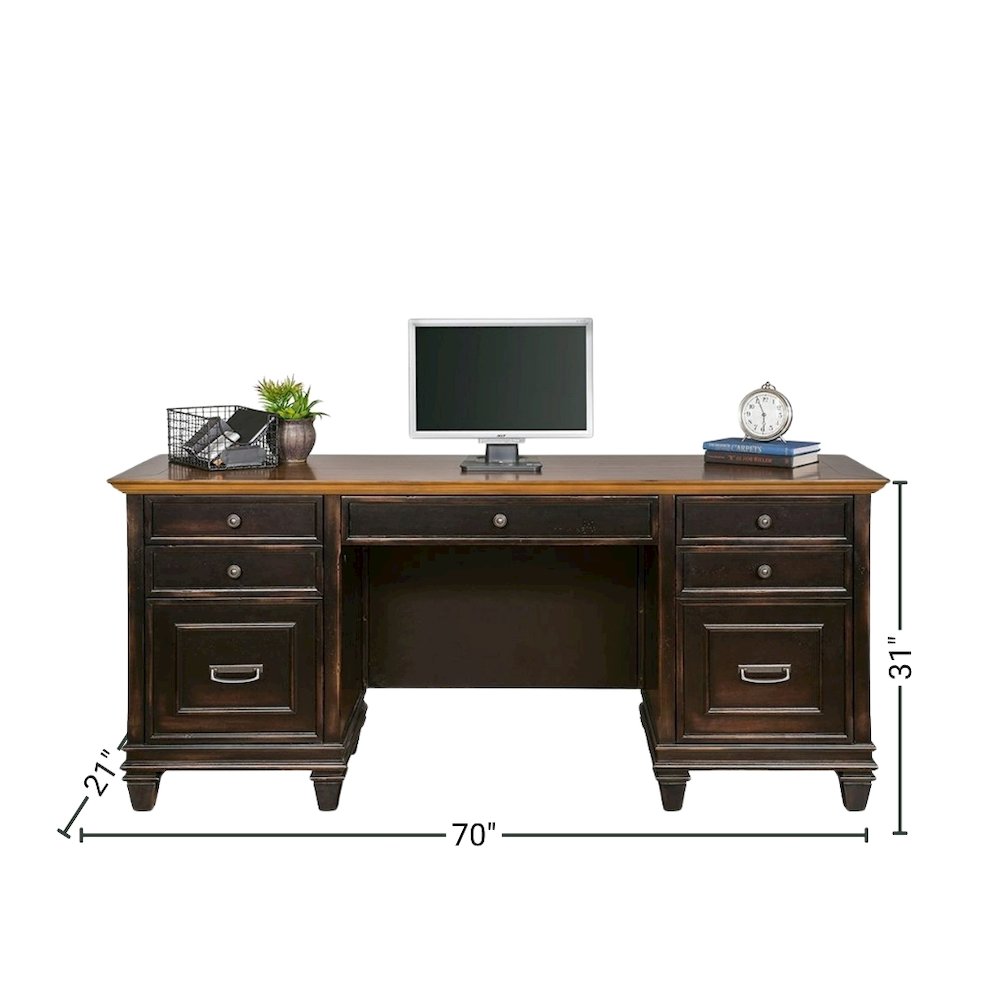 Elegant Office Desk With Drawers, Executive Writing Desk in Black Finish