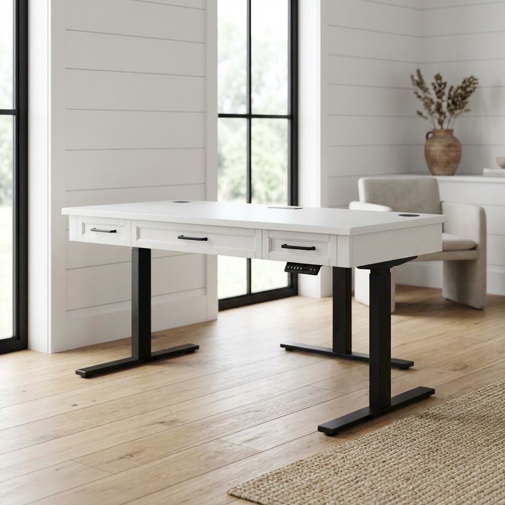 Electric Sit/Stand Desk, Height Adjustable, 3 Drawers, Power Center, White