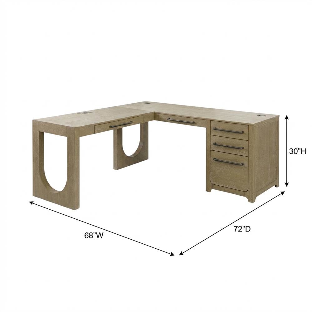 Brown L-Shaped Modern Desk – Corner Office Desk for Home or Work Use