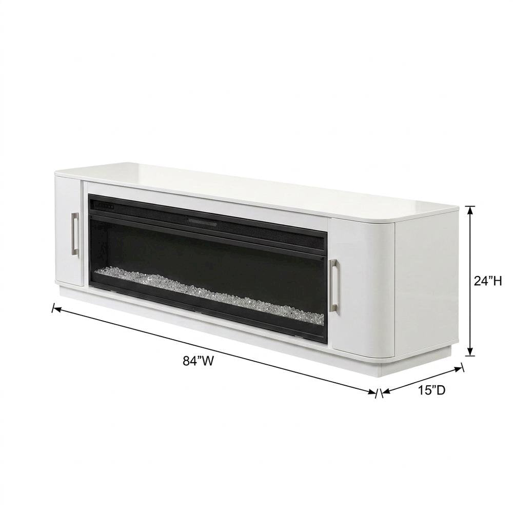 White Wide Fireplace Console, Solid Wood Fully Assembled TV Stand