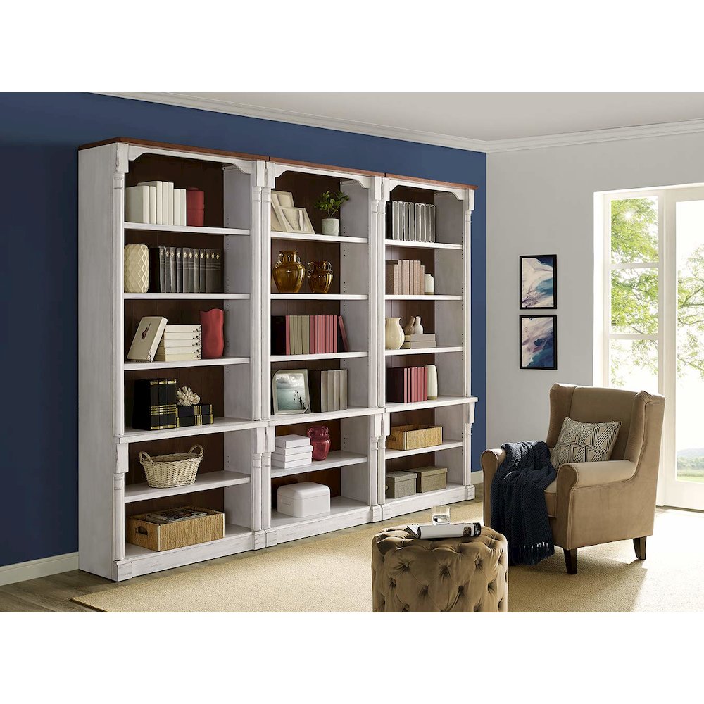 Durham Three Rustic Open 8' Wood Bookcases, White