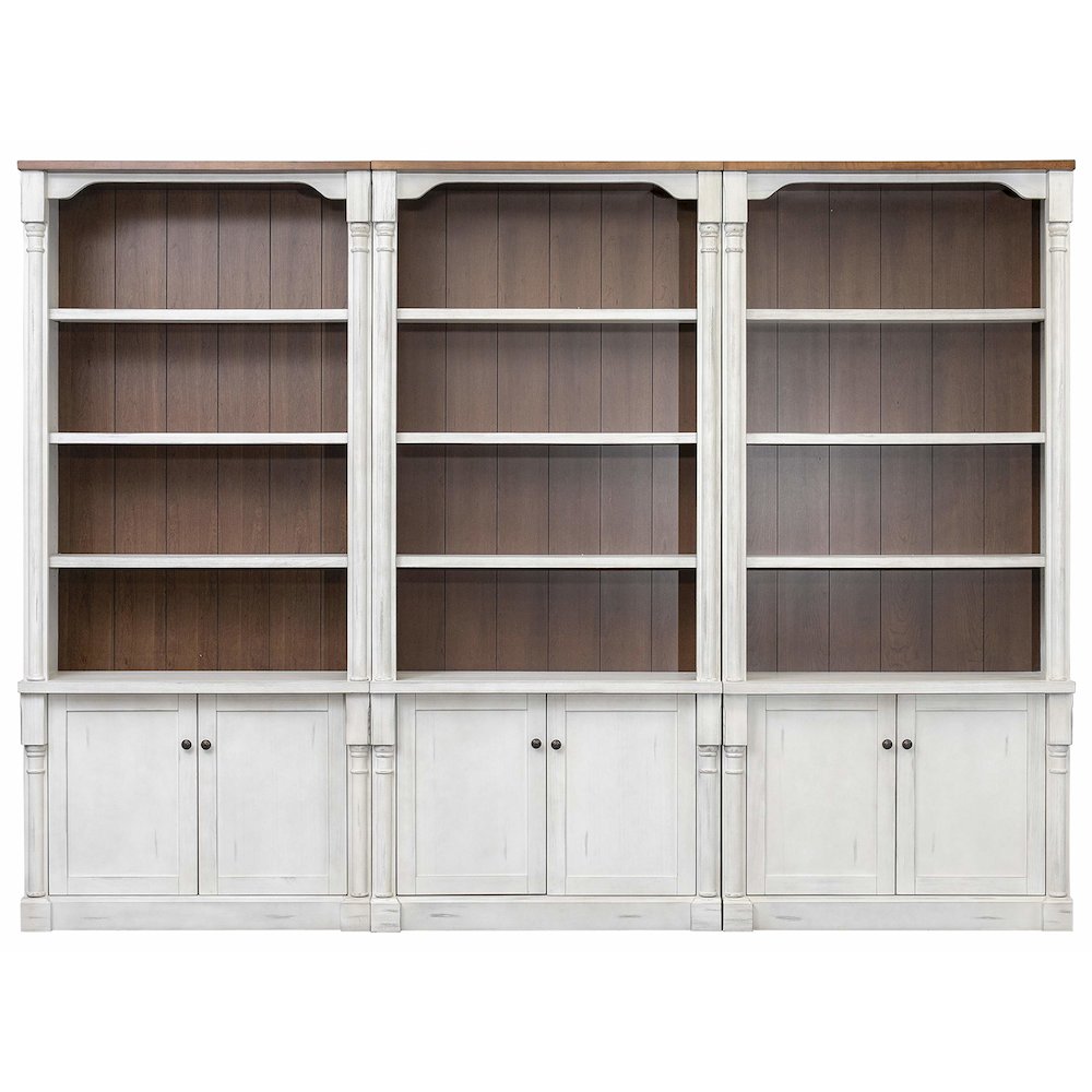 Durham Three Rustic 8' Wood Bookcases With Doors, White