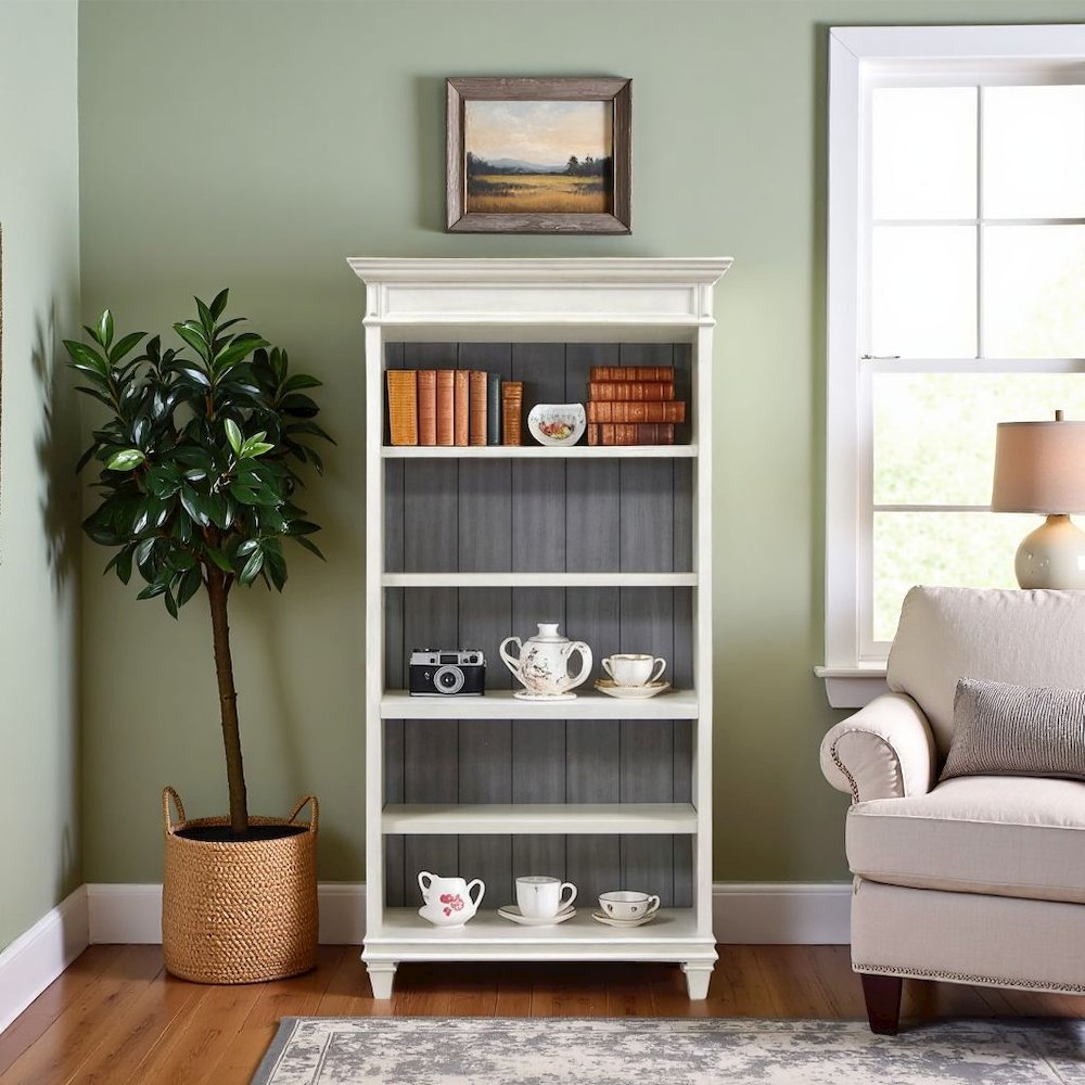 White Wooden Bookshelf – 4 Shelf Bookcase for Living Room or Office Use