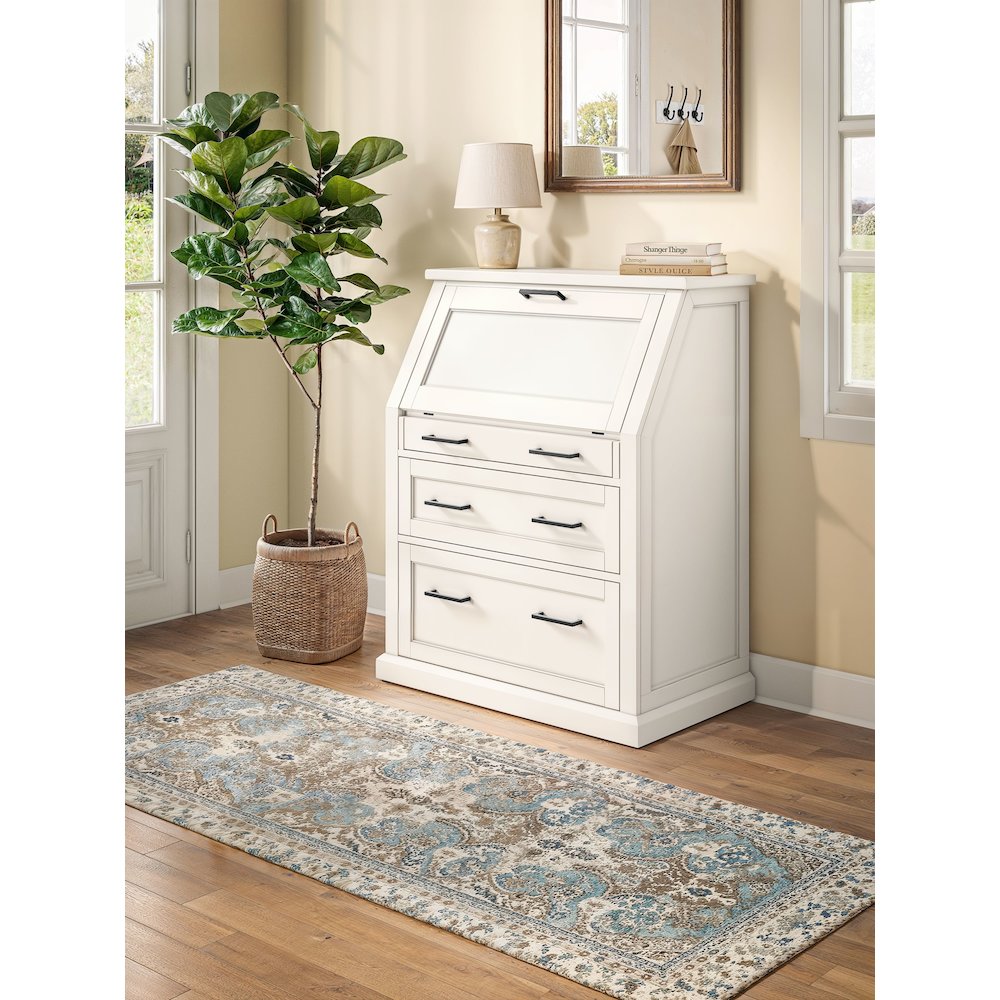 Modern Wood Drop-Lid Secretary Desk, Fully Assembled, White