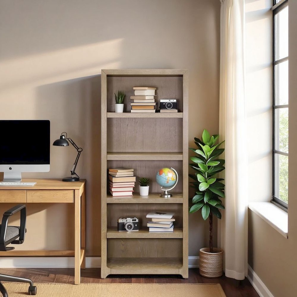 Wooden Bookshelf with 4 Shelves, Tall Bookcase for Living Room Use