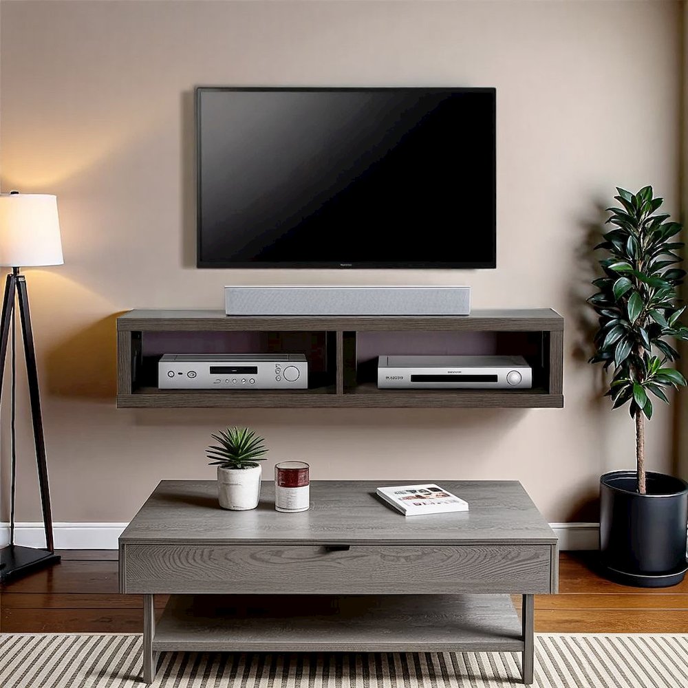 Floating TV Stand Wall Mounted – 48 Inch Wood Floating Entertainment Shelf