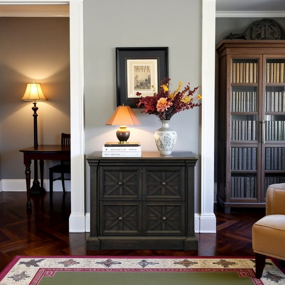 Brown Wooden Filing Cabinet with Drawers, Decorative Office Cabinet