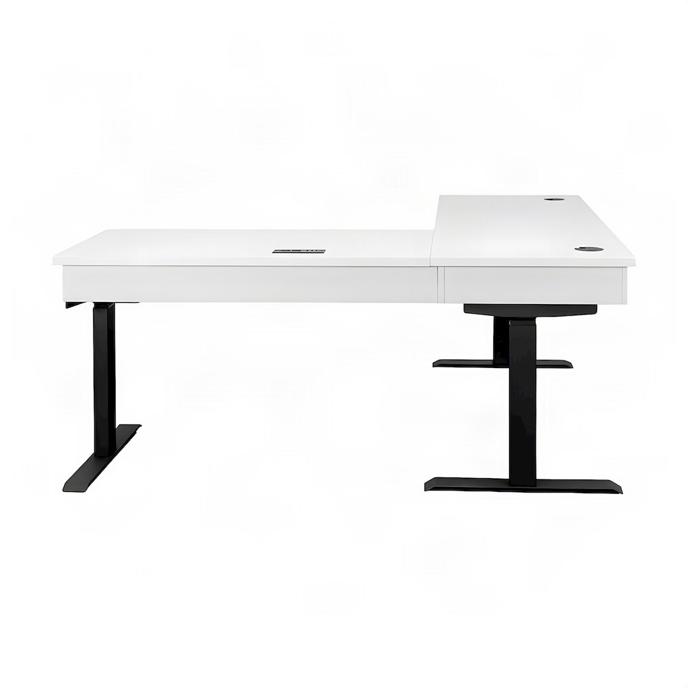 Wood L-Shaped Electric Sit Stand Desk with Return, Height Adjust, White