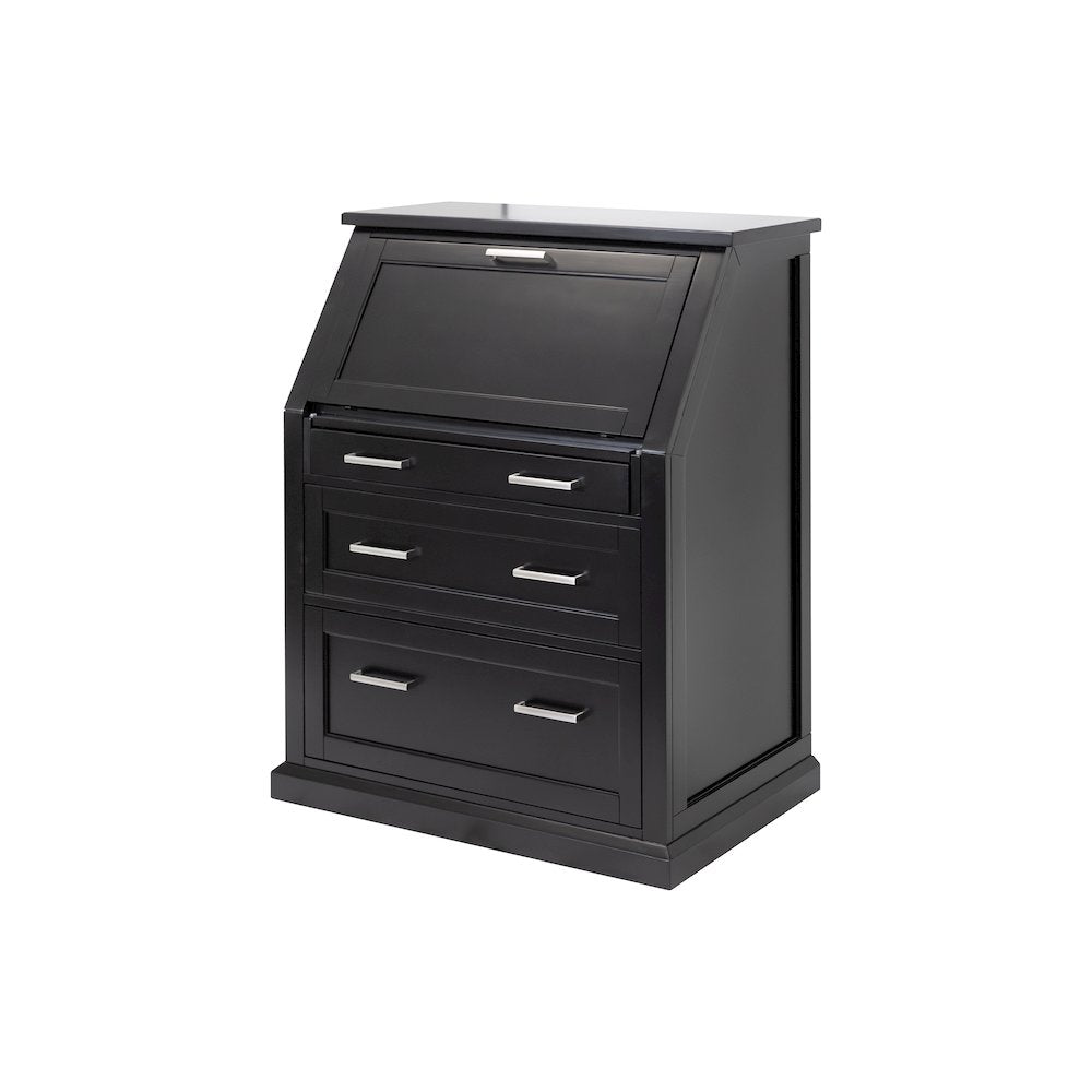 Modern Wood Drop-Lid Secretary Desk, Fully Assembled, Black