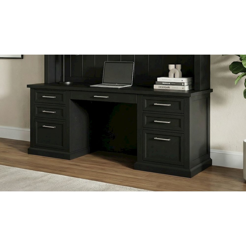 Modern Wood Desk, Office Writing Table, Credenza, Fully Assembled, Black