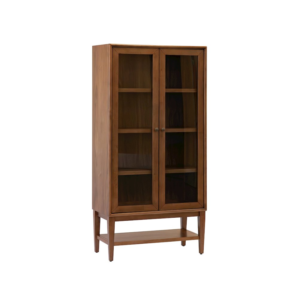 Mid-Century Modern Wood Dining Display Cabinet, Kitchen Storage, Bookcase, Brown