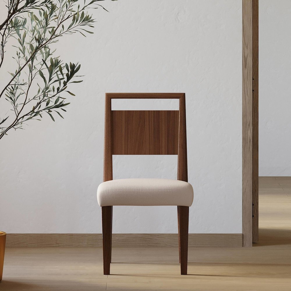 Two Wood Mid-Century Modern Kitchen Table Chairs, Dining Seats, Brown