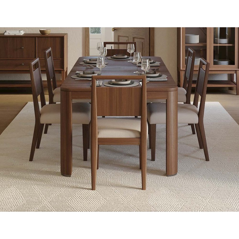 Mid-Century Modern Wood Kitchen Dining Table with Six Chairs, Brown