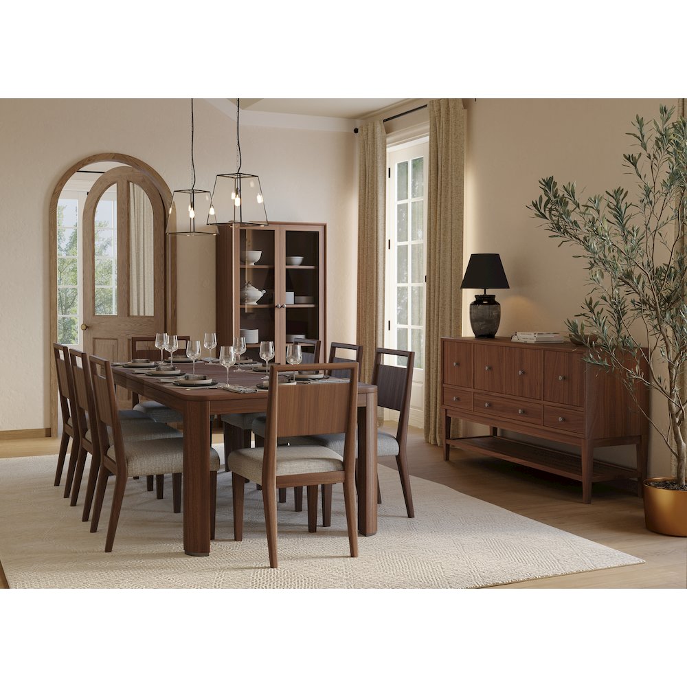 Mid-Century Modern Wood Kitchen Dining Table with Eight Chairs, Brown