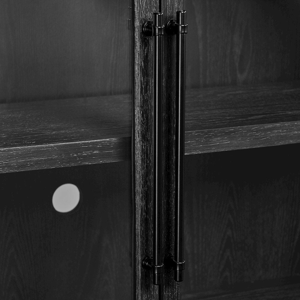 Wood 70" Console with glass doors, TV Stand, Accent Cabinet, Black