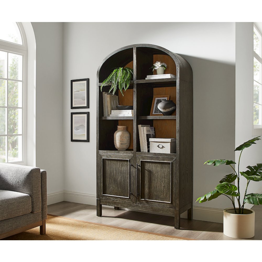 Modern Wood Arched Display Cabinet/Bookcase, Storage Cabinet, Black