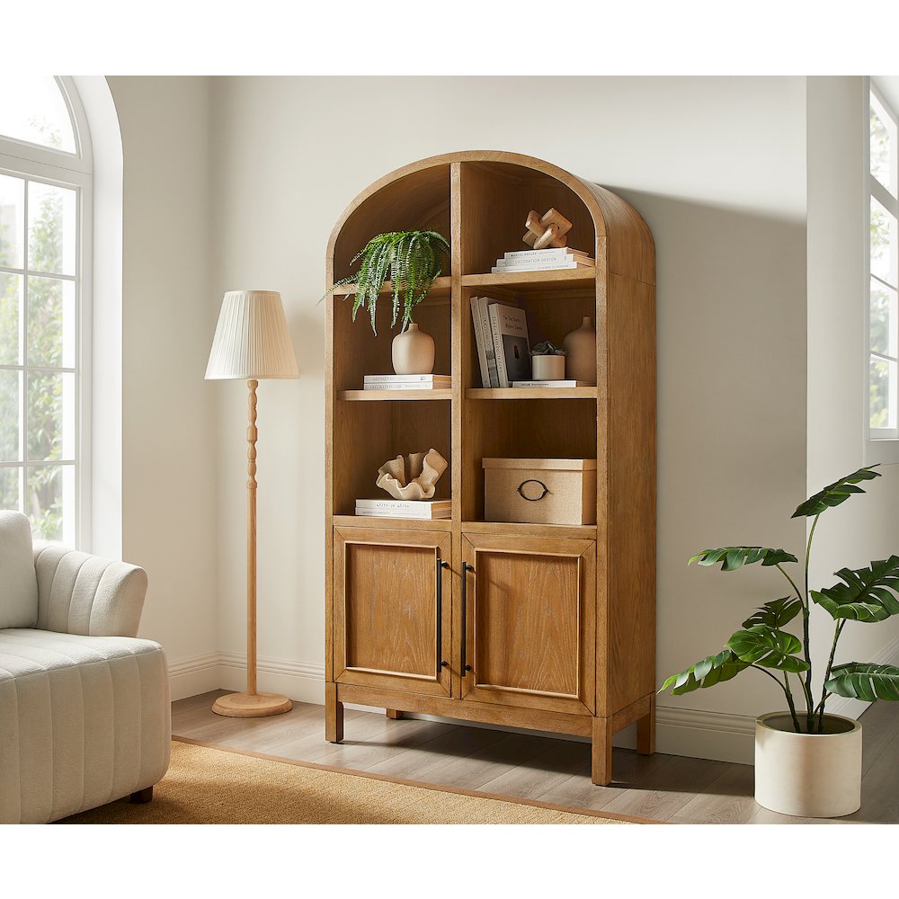 Modern Wood Arched Display Cabinet/Bookcase, Storage Cabinet, Brown