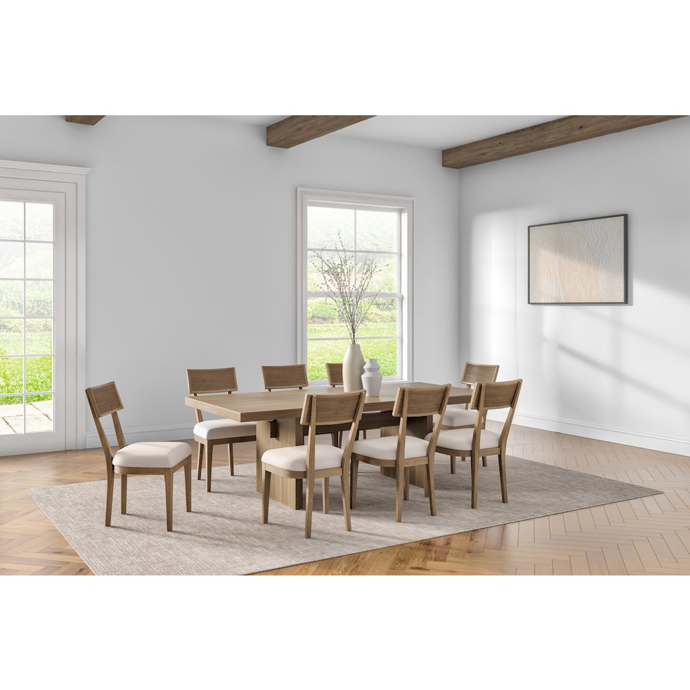 Quincey Coastal Wood Rectangular Kitchen Table with Eight Chairs