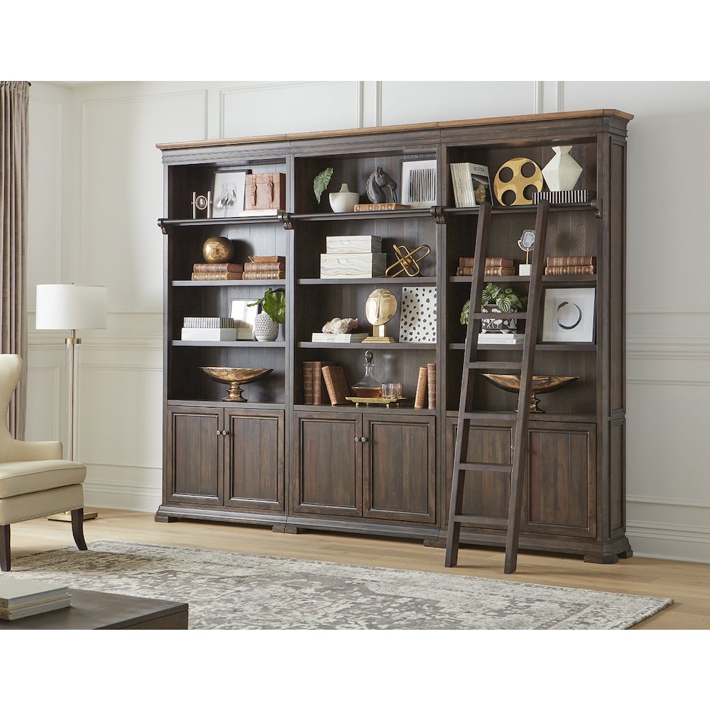 Sonoma Executive Bookcase Wall With Wood Ladder, Brown