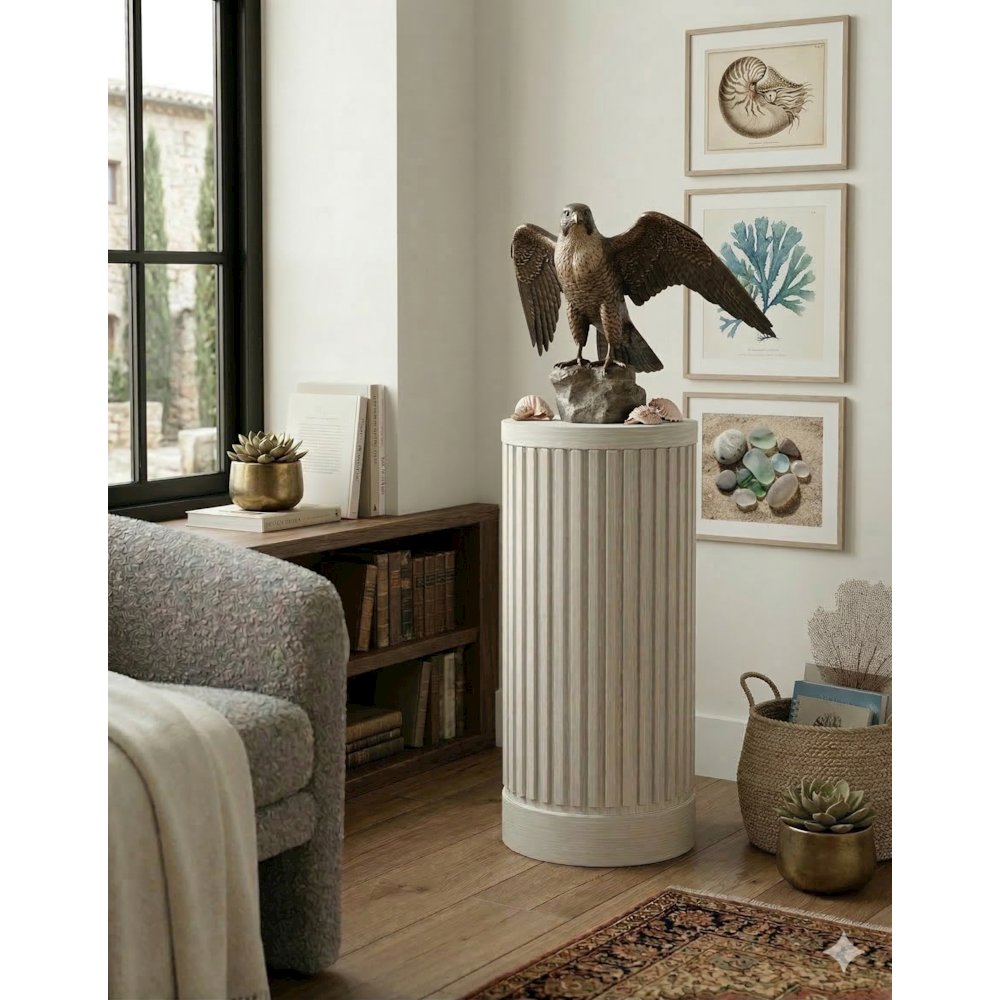 Modern round pedestal table, side table, cocktail stand, fully assembled, white