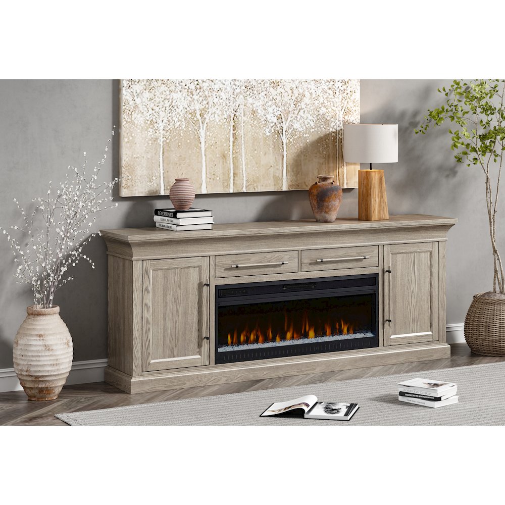 Transitional 80" Fireplace Console, Entertainment Storage, TV Stand
