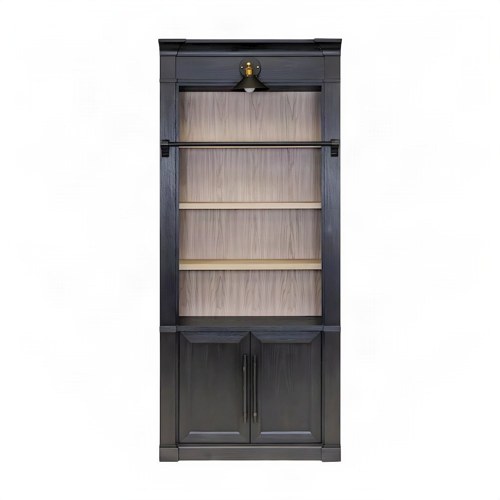Contemporary Wood Tall Bookcase with Open Display Storage Shelves, Black