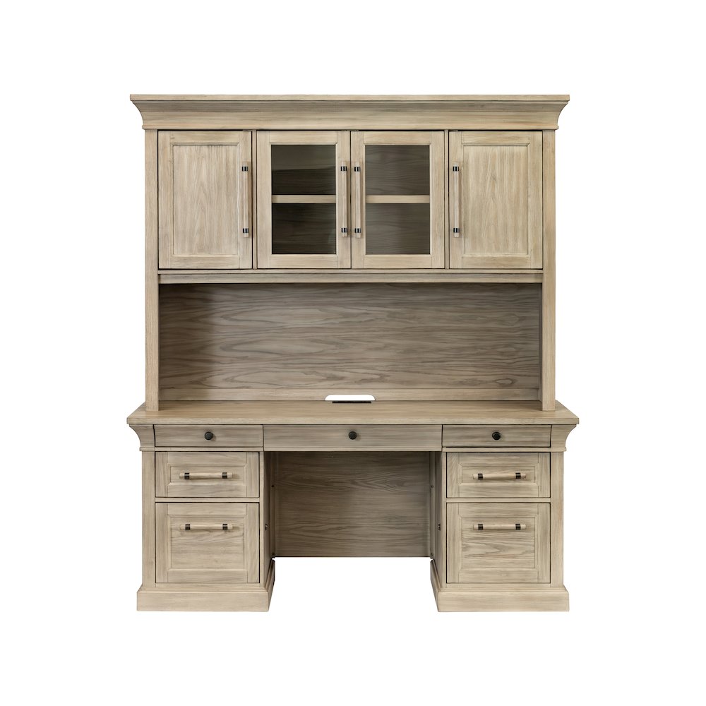 Traditional Wood Executive Desk, Office Storage Hutch with Doors