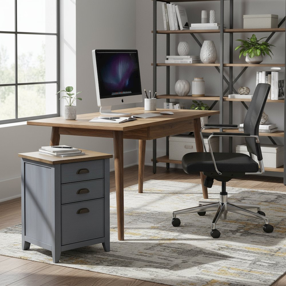 Three Drawer Wood File Cabinet, 1 Letter-Size File, 2 Utility, Blue