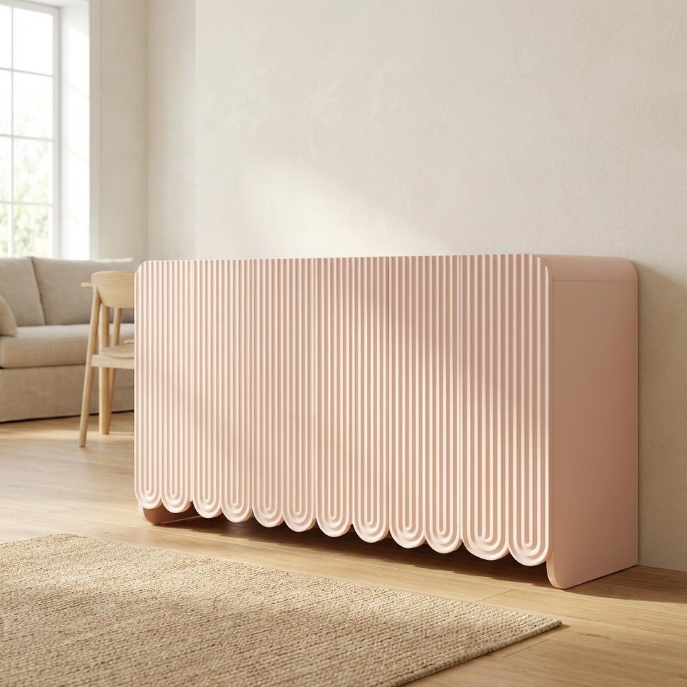 Fluted And Scalloped Sideboard Storage Cabinet In Elegant Finish
