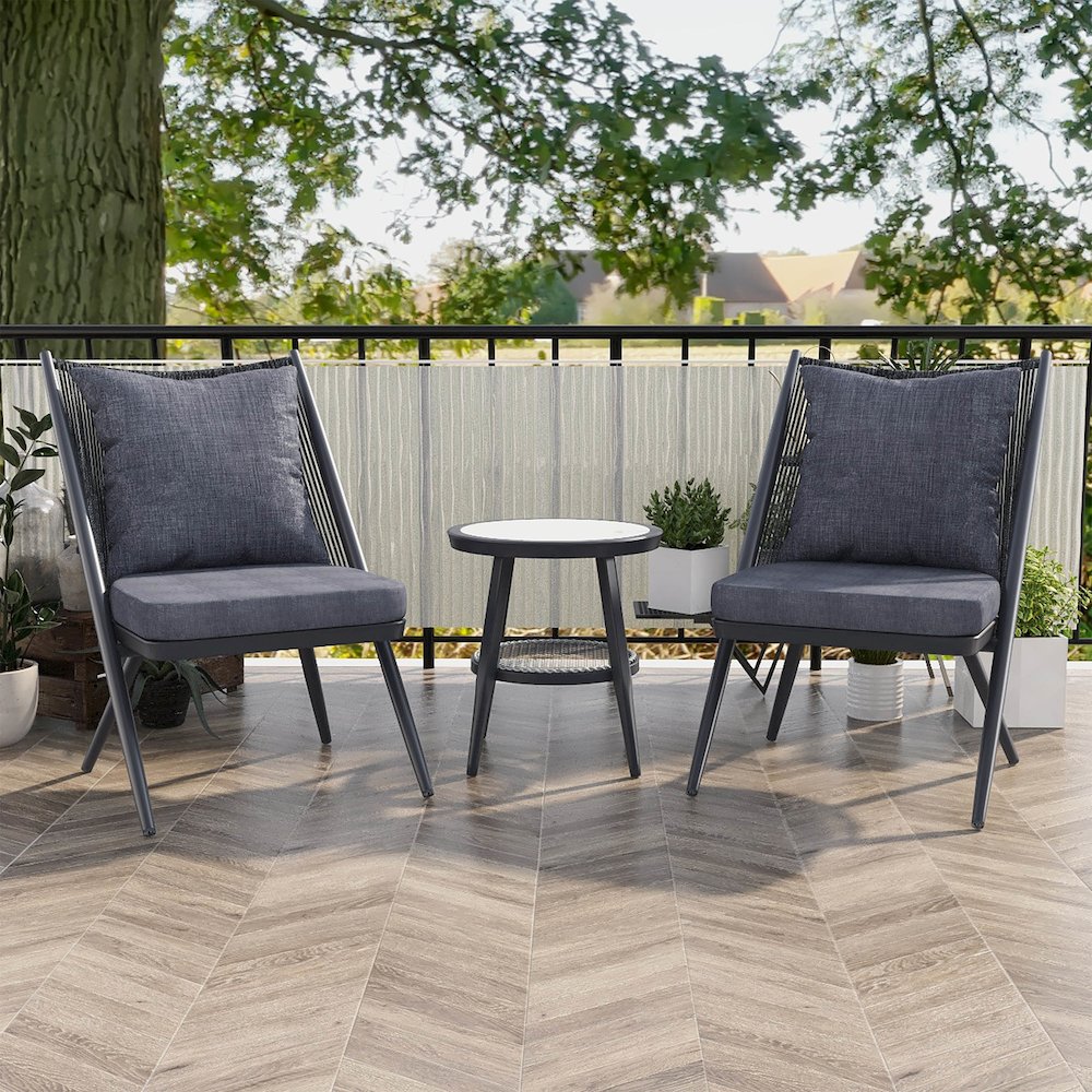Chauncy Aluminum 3-Piece Outdoor Bistro Set in Gray