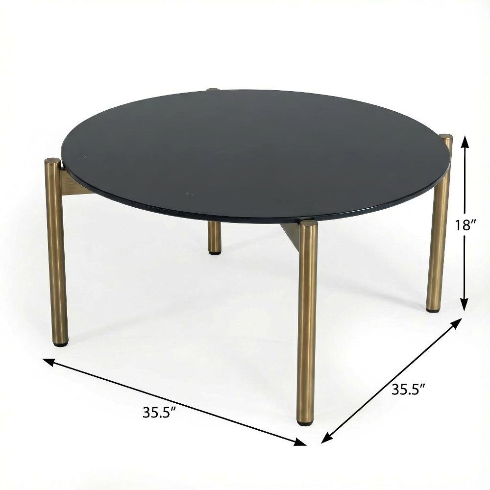 Black Marble Coffee Table with Gold Metal Frame and Elegant Design