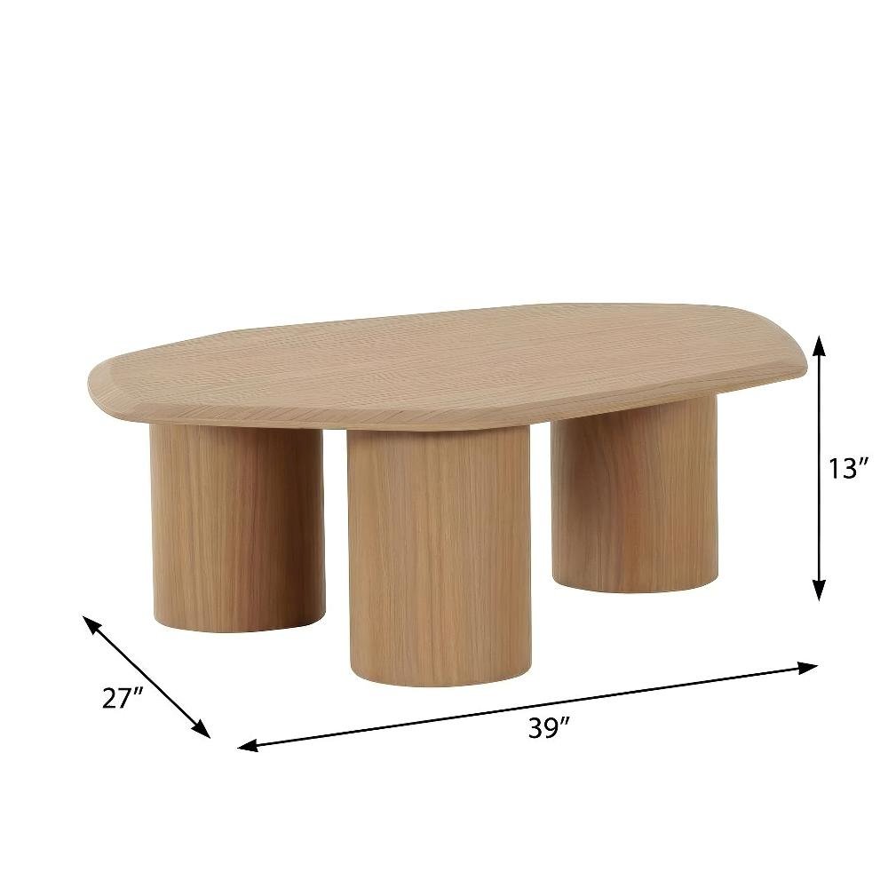 Veneer Coffee Table with Solid and Manufactured Wood Construction Oak Finish