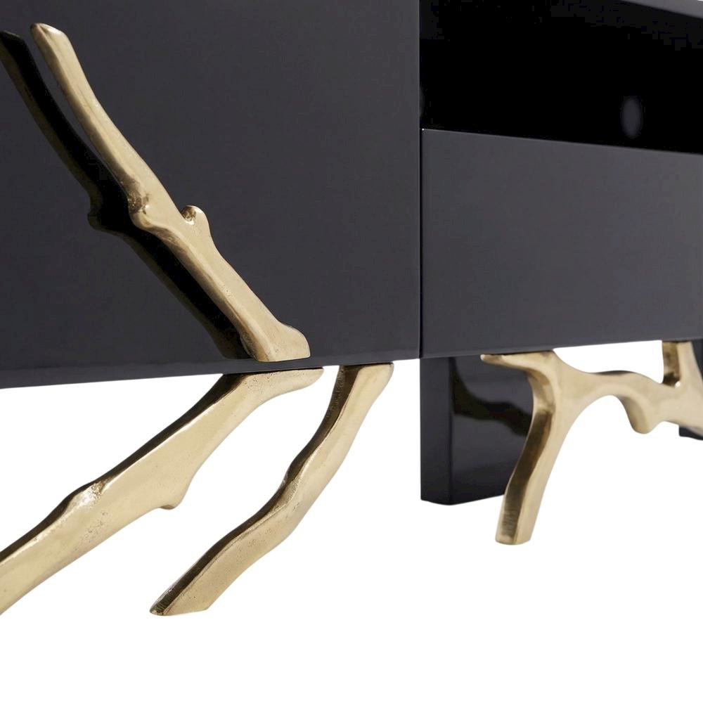 Black Modern TV Stand with Engineered Wood Frame and Gold Accents