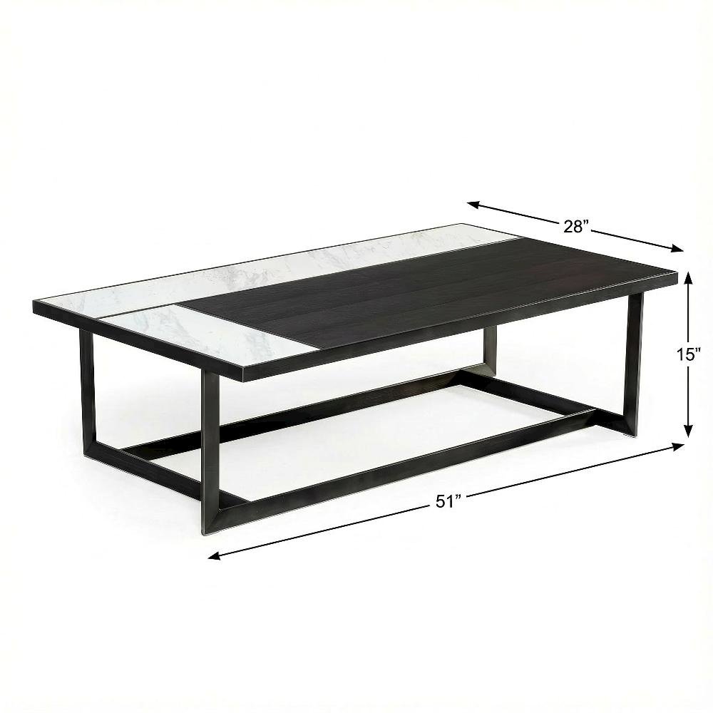 Brown Ceramic Coffee Table with Walnut Veneer and Metal Frame Modern Design