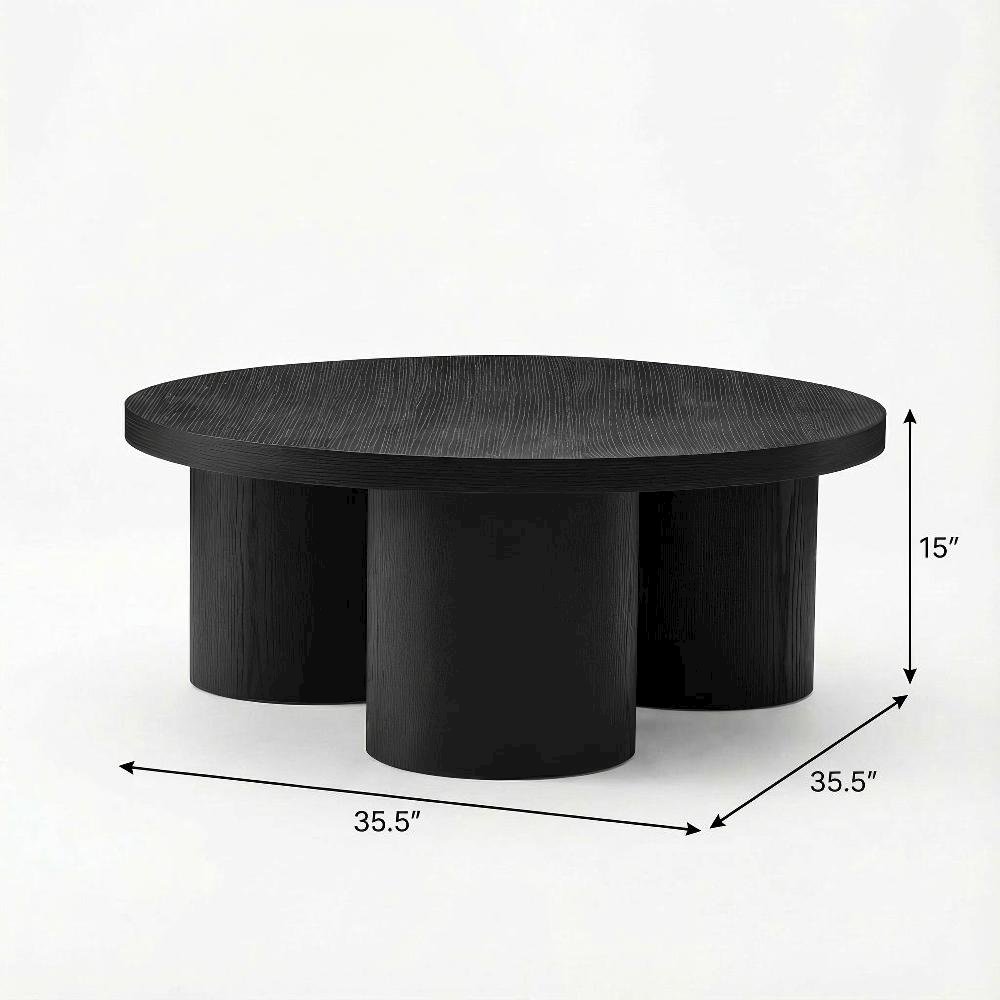 Black Solid and Manufactured Wood Round Coffee Table with Durable Finish
